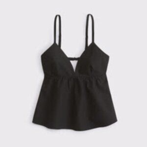 NWT! Abercrombie Women's Black Poplin Peplum Top XS